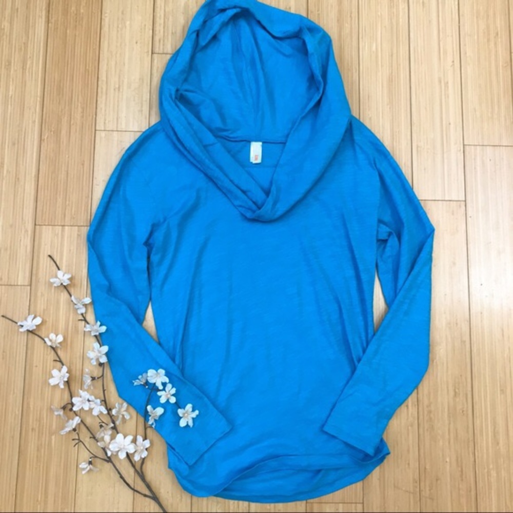 Lucy cowl hoodie long- Caribbean Periwinkle Blue